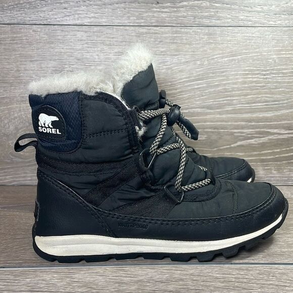 Sorel Other - Sorel Whitney Faux Fur Warm Waterproof Little Girl Size 3 Black White Snow Boots